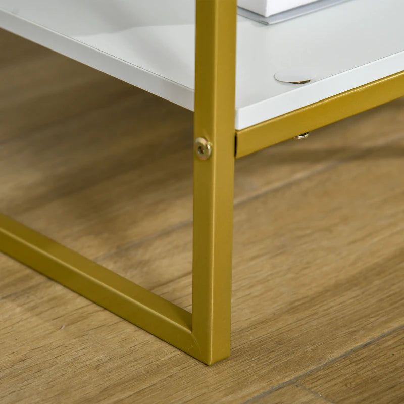 Modern Nightstands with Gold Steel Frame, White (Set of 2)