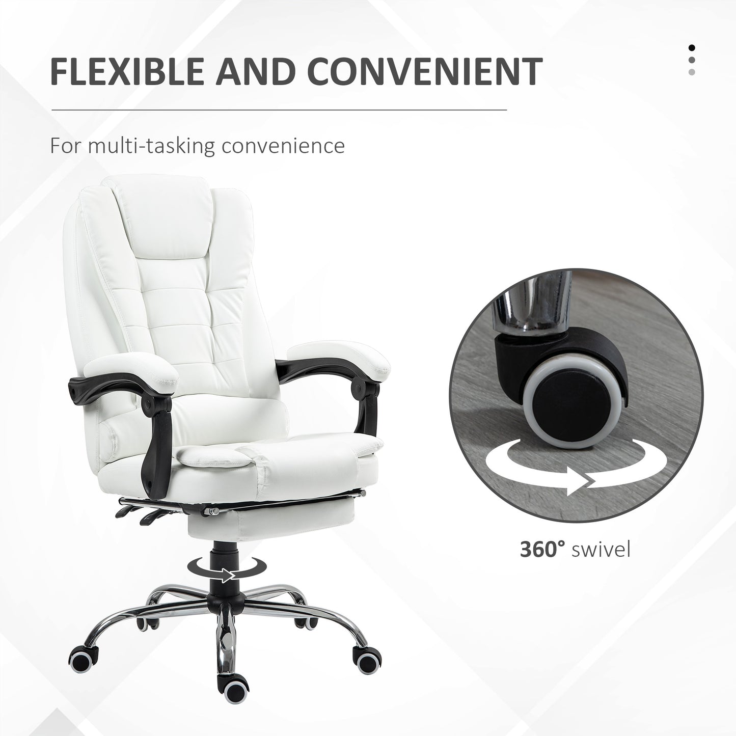High Back Executive Office Chair with Retractable Footrest, White