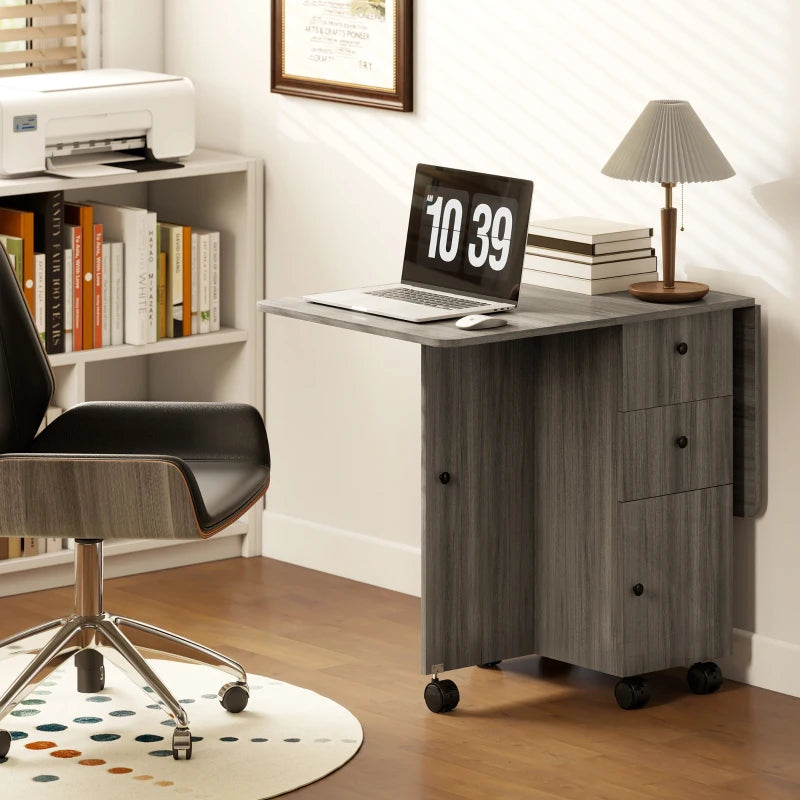 Rolling Dining Table with Storage Drawers and Cabinet - Gray