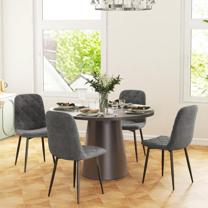 Velvet-Feel Upholstered Dining Chairs with Steel Legs, Grey (Set of 4)