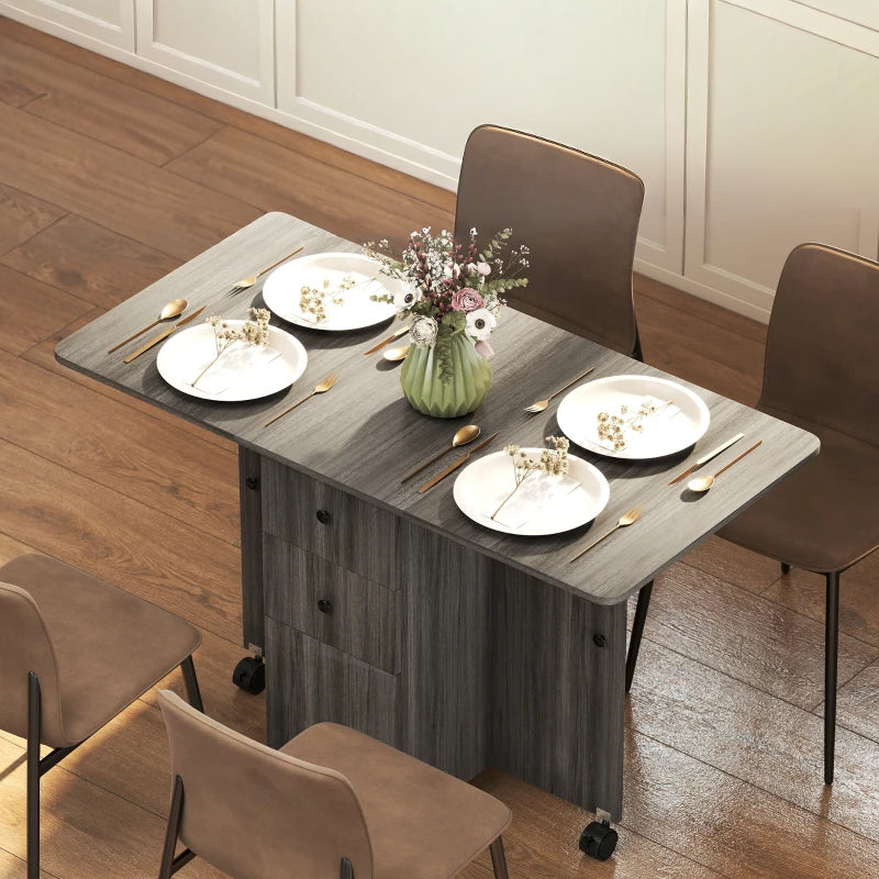 Rolling Dining Table with Storage Drawers and Cabinet - Gray