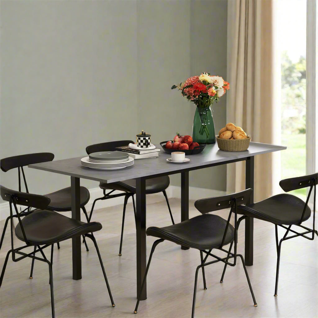 Dark Grey Extendable Dining Table for 6 with Drop Leaf