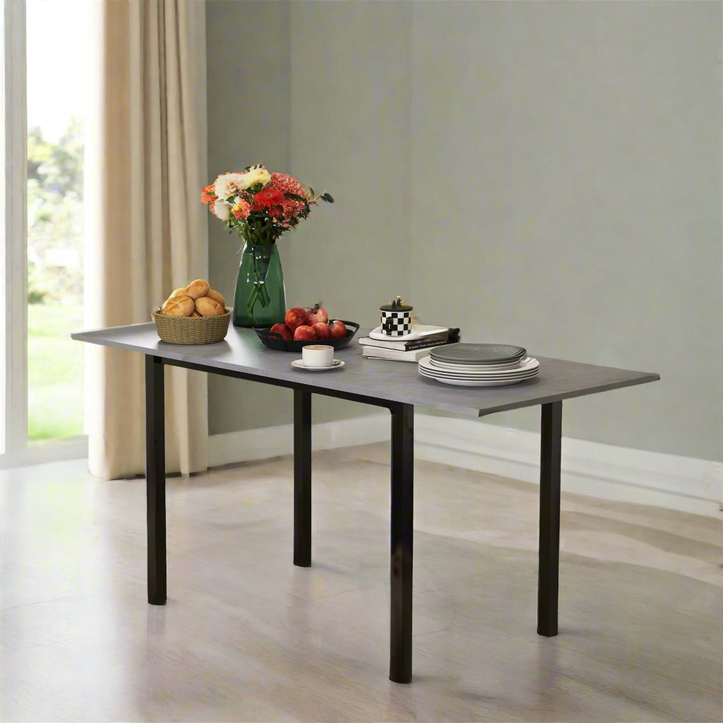 Dark Grey Extendable Dining Table for 6 with Drop Leaf