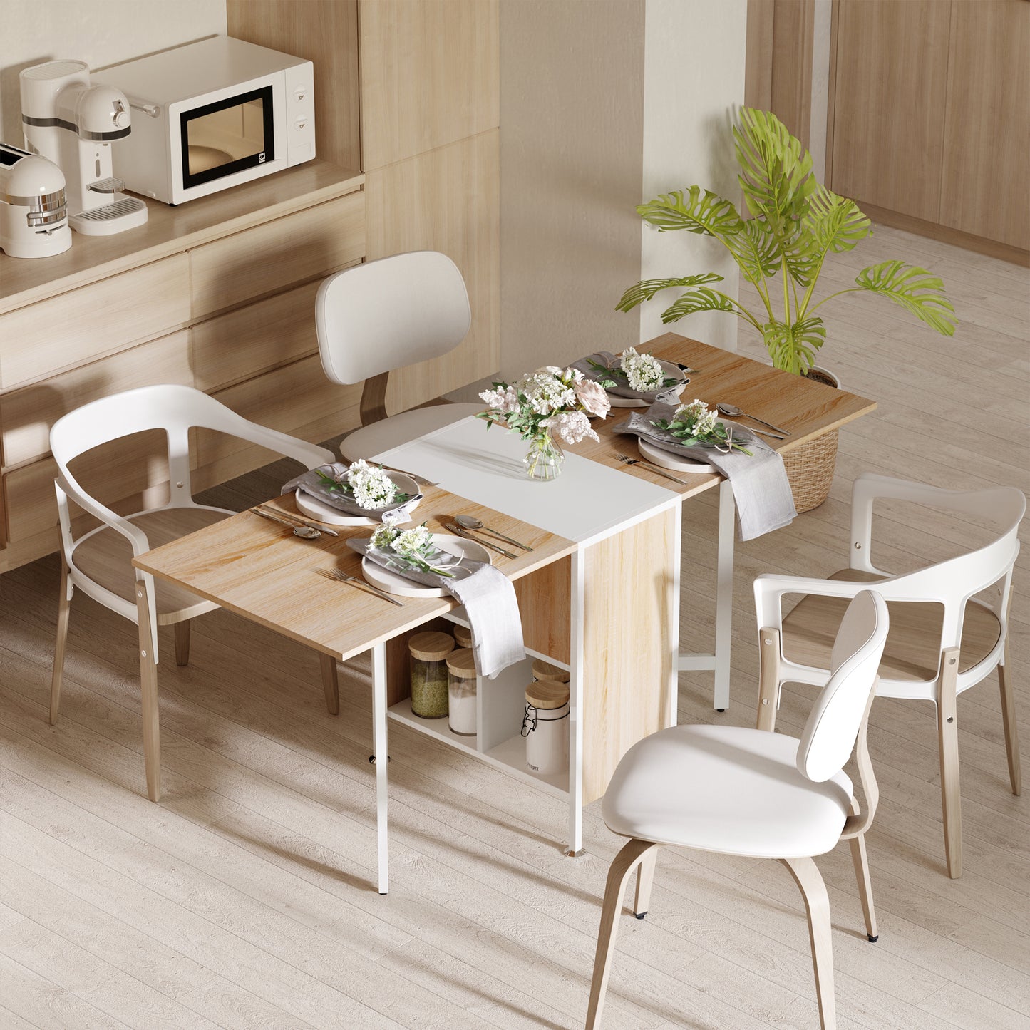 Multi-Use Folding Dining Table with 4 Storage Shelves