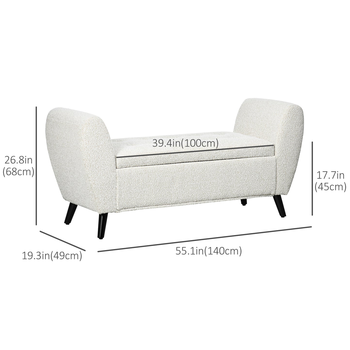 Upholstered Storage Bench with Arms, Light Gray