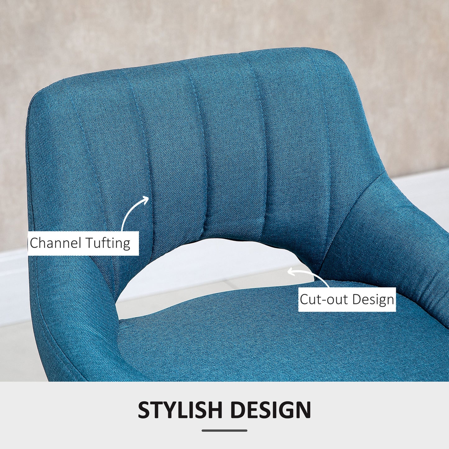 Adjustable Height Swivel Bar Stools with Linen Upholstery, Blue (Set of 2)