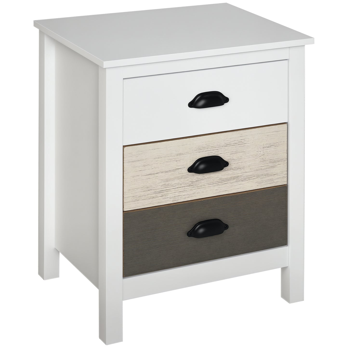 3-Drawer Storage Cabinet Accent Table for Bedroom and Living Room, White