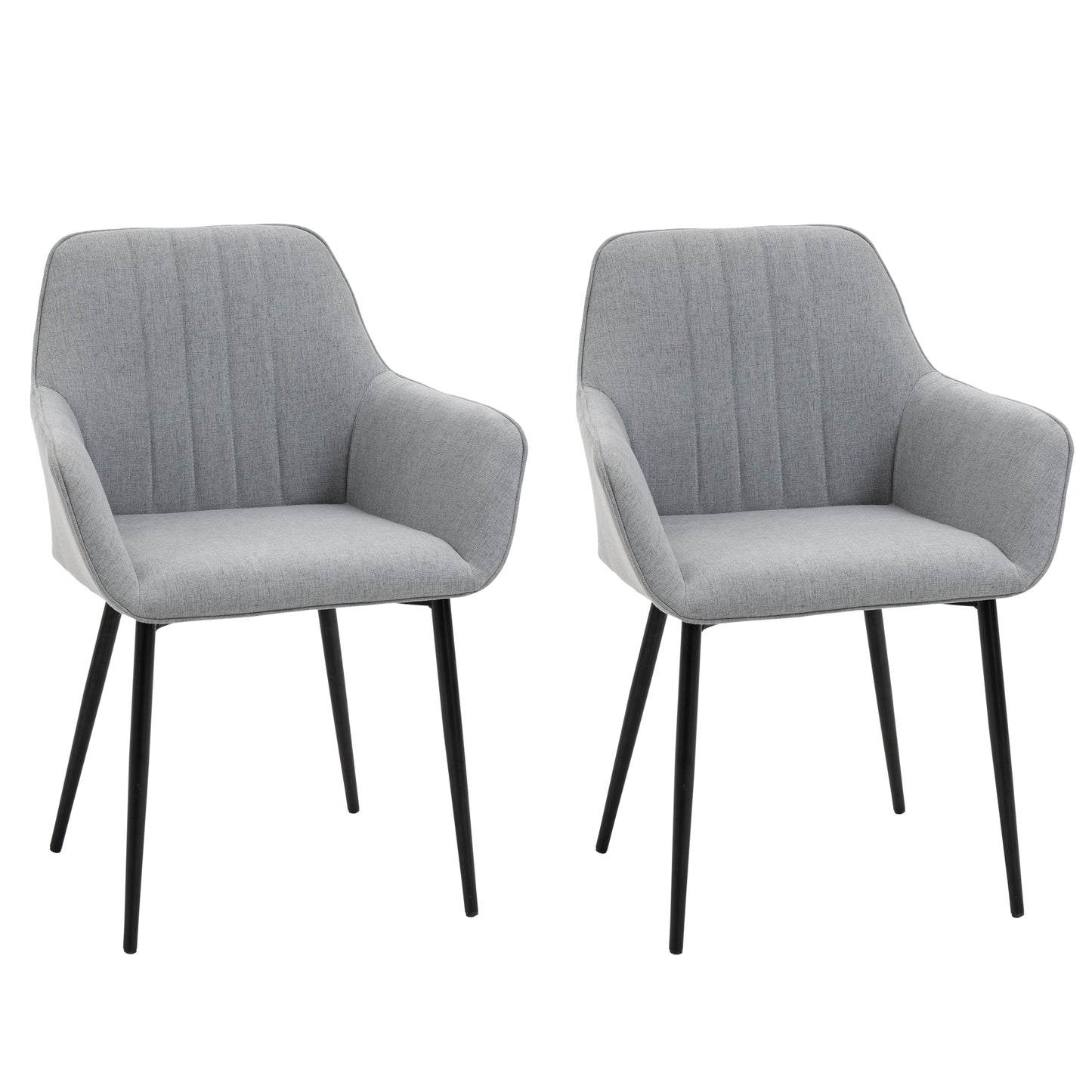 Linen Fabric Dining Chairs with Metal Legs, Light Grey (Set of 2)