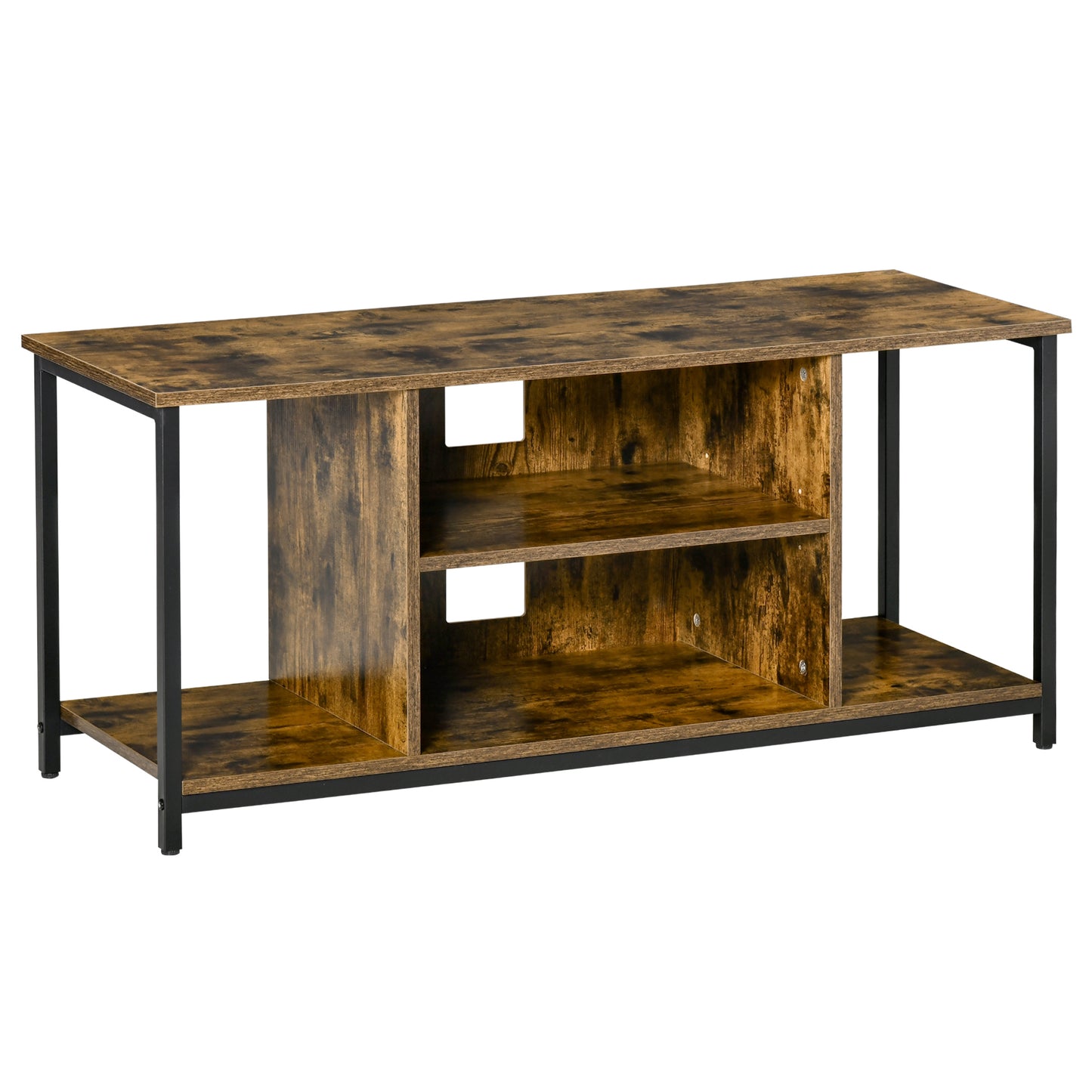 Rustic Brown TV Stand for 55" TVs with Open Storage