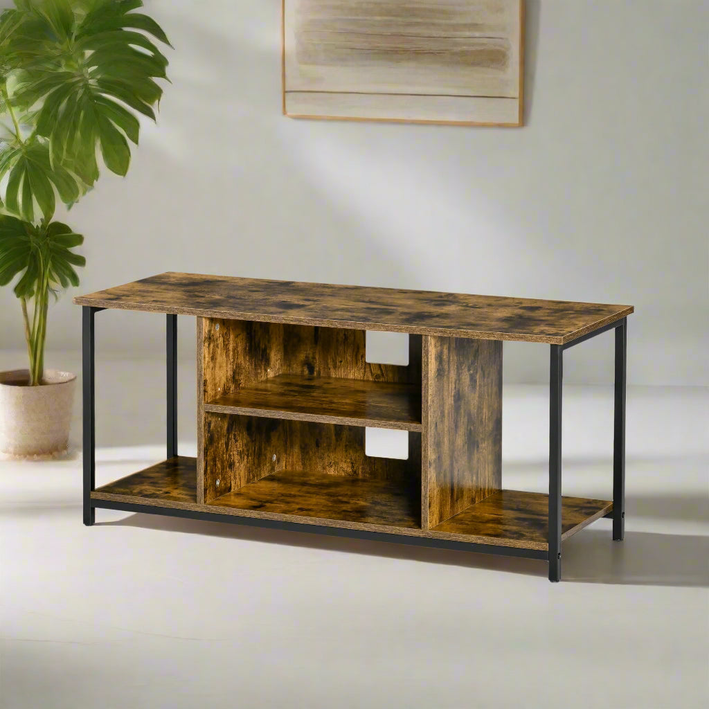 Rustic Brown TV Stand for 55" TVs with Open Storage