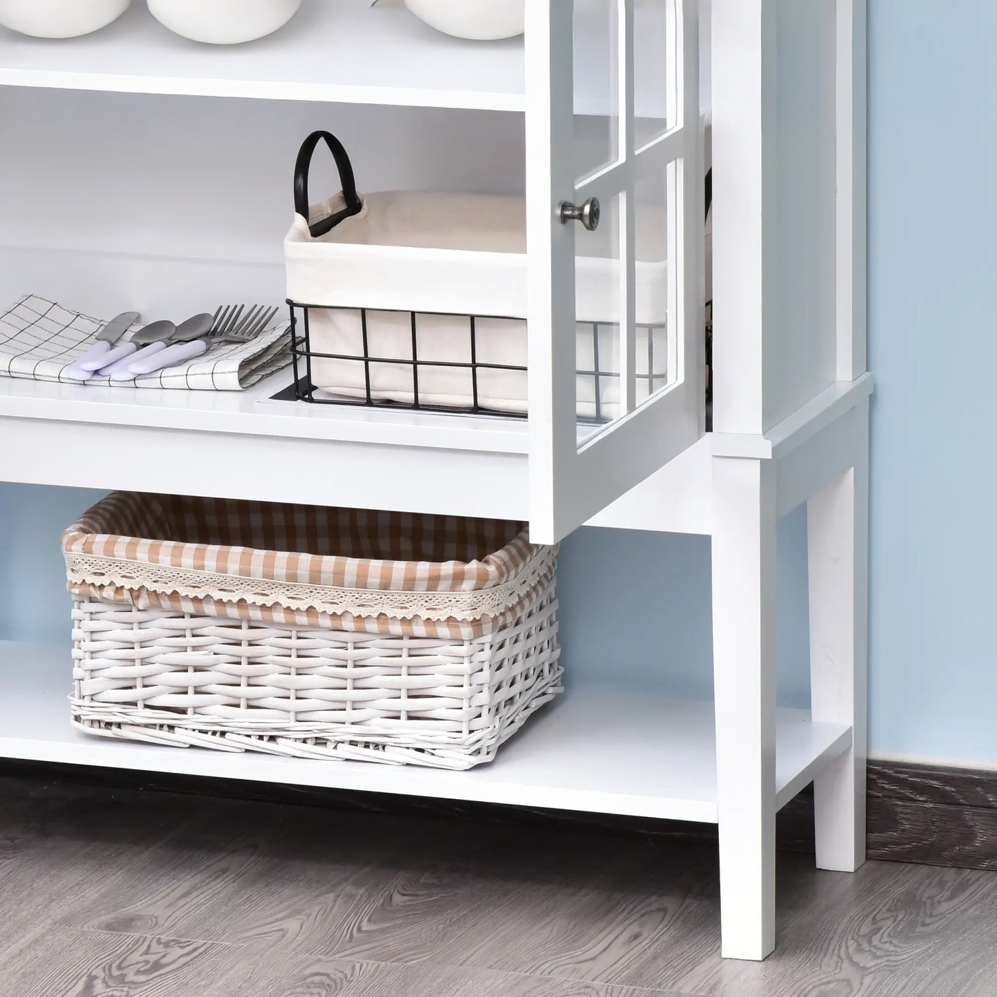31" Modern Sideboard with Glass Doors and Adjustable Shelving, White
