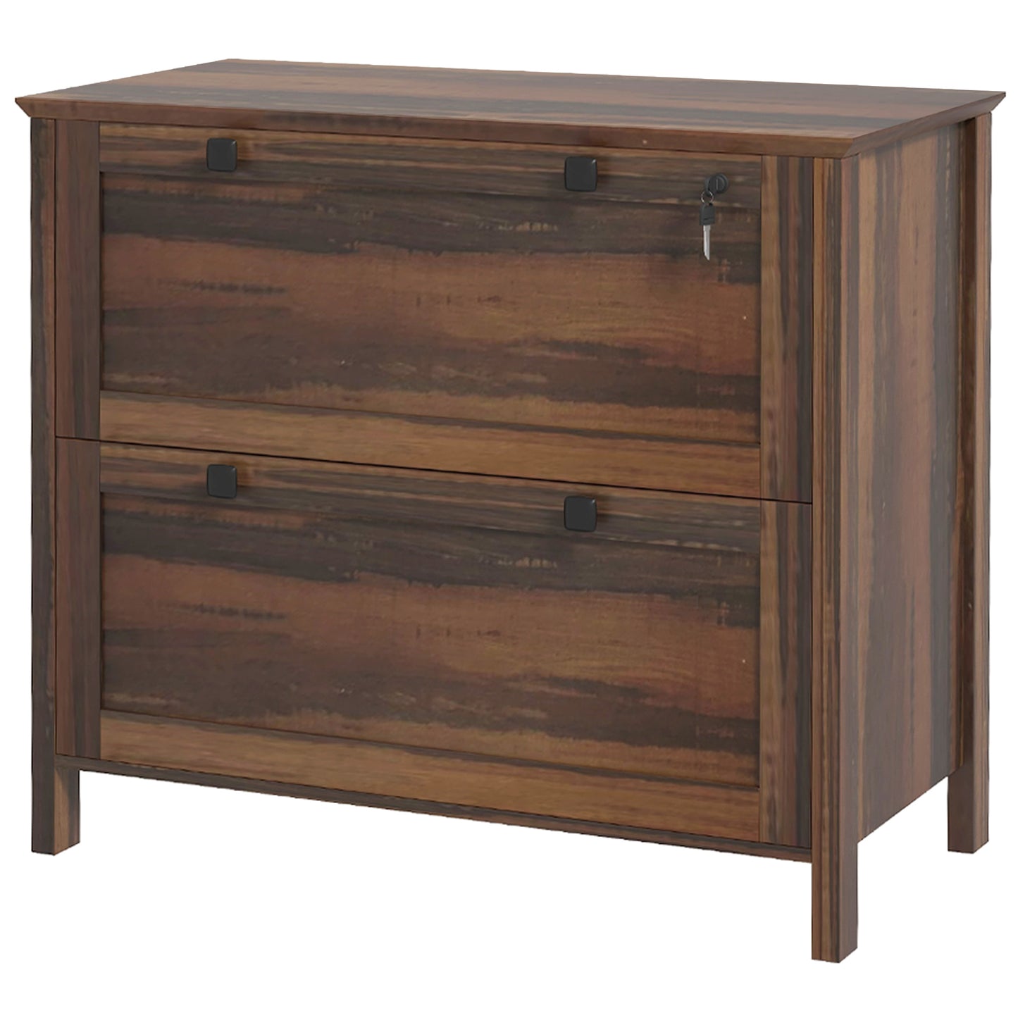 2-Drawer Wooden File Cabinet with Lock - Brown