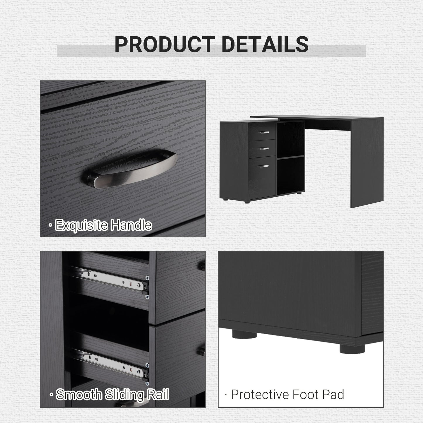 Black L-Shaped Computer Desk with Storage for Home Office