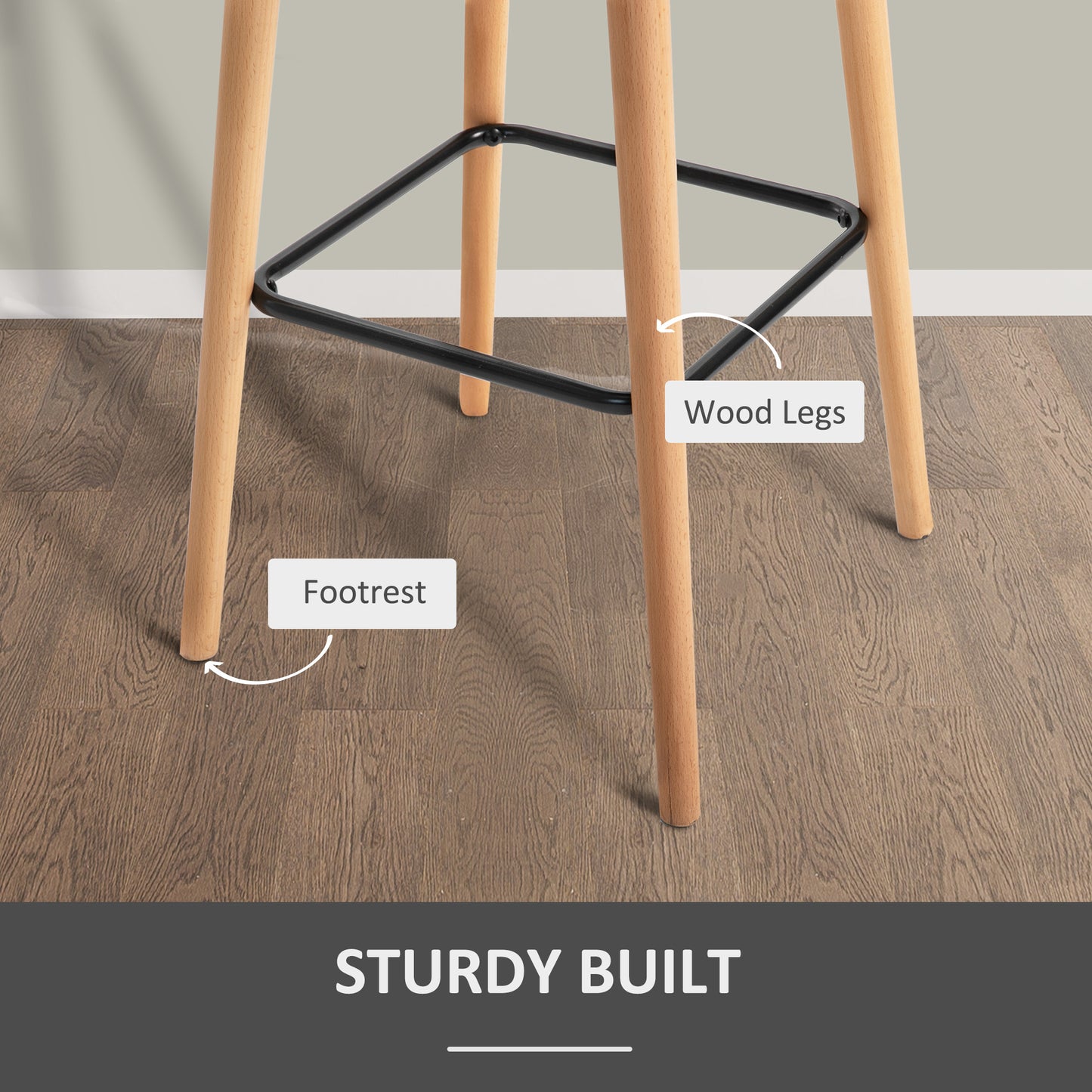 Bar Stools with Linen Fabric and Beech Wood Legs, Beige (Set of 2)