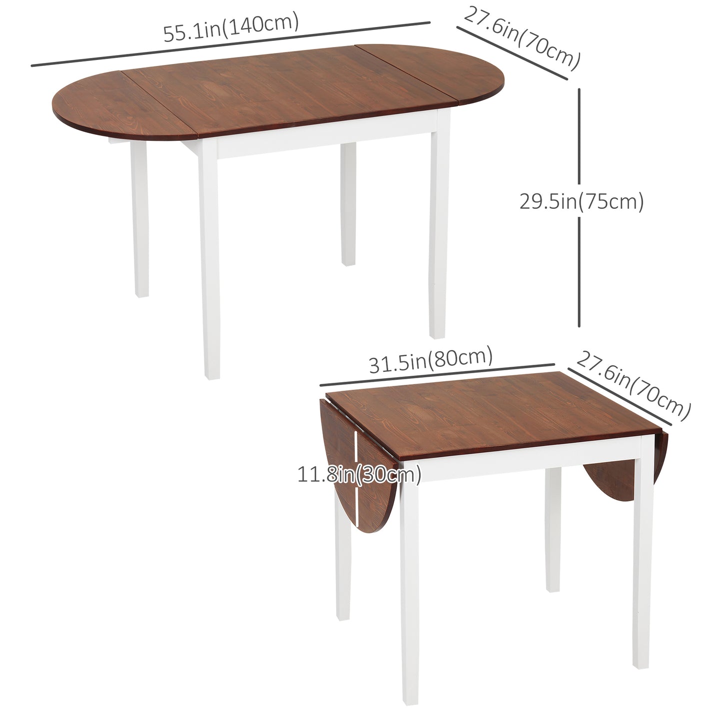 Solid Wood Drop Leaf Dining Table - Brown