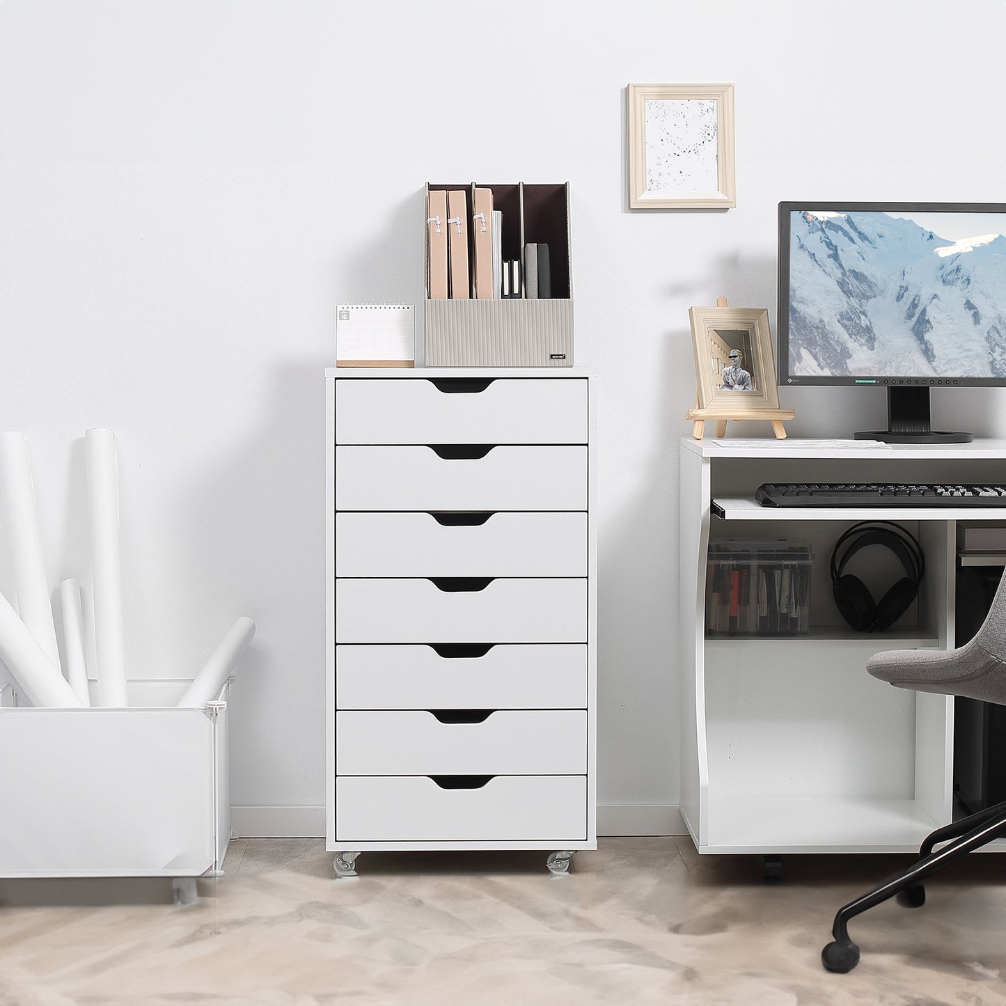 7-Drawer Mobile Storage Cabinet for Home Office - White