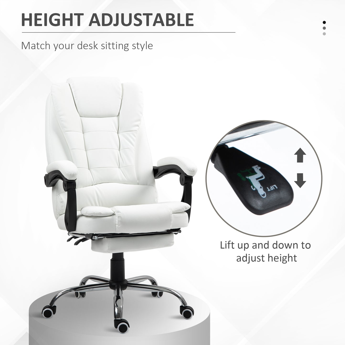 High Back Executive Office Chair with Retractable Footrest, White