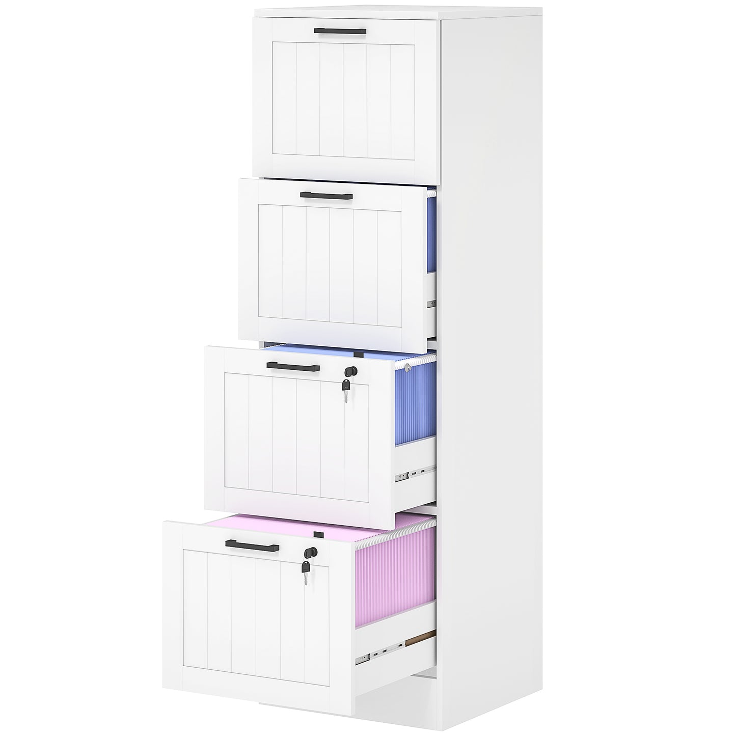 4-Drawer Locking File Cabinet with Adjustable Hanging Bars - White