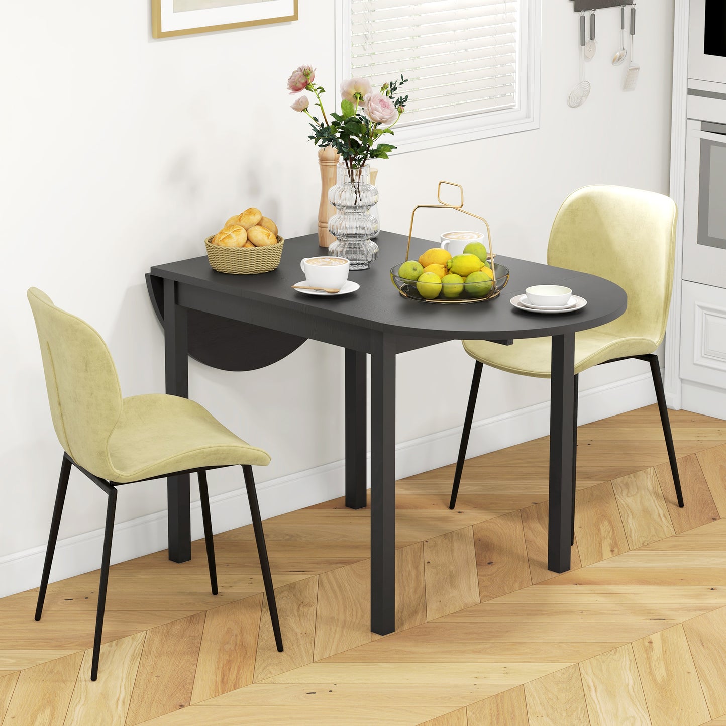 Solid Wood Drop Leaf Dining Table for Small Spaces - Black