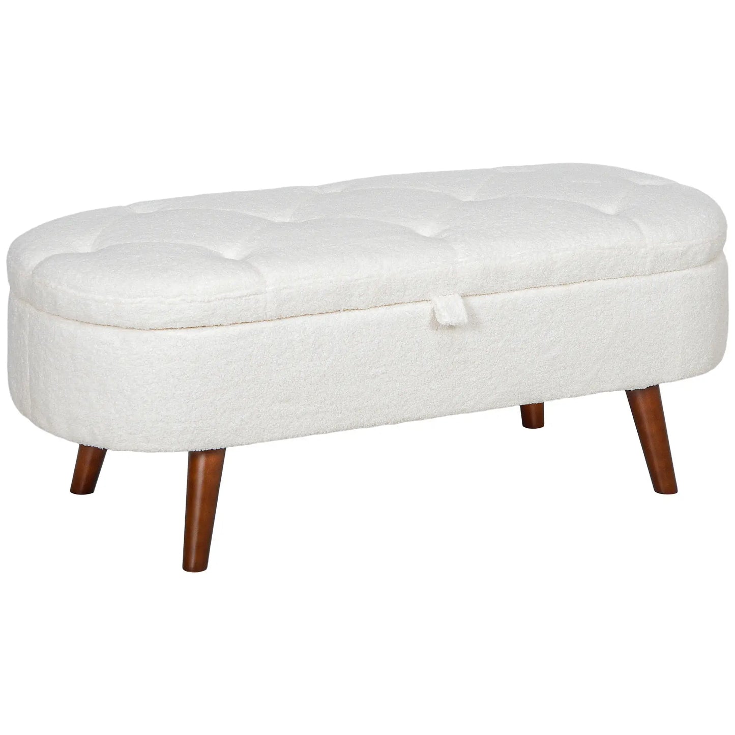 Boucle Storage Bench with Tufted Teddy Fleece Design, White
