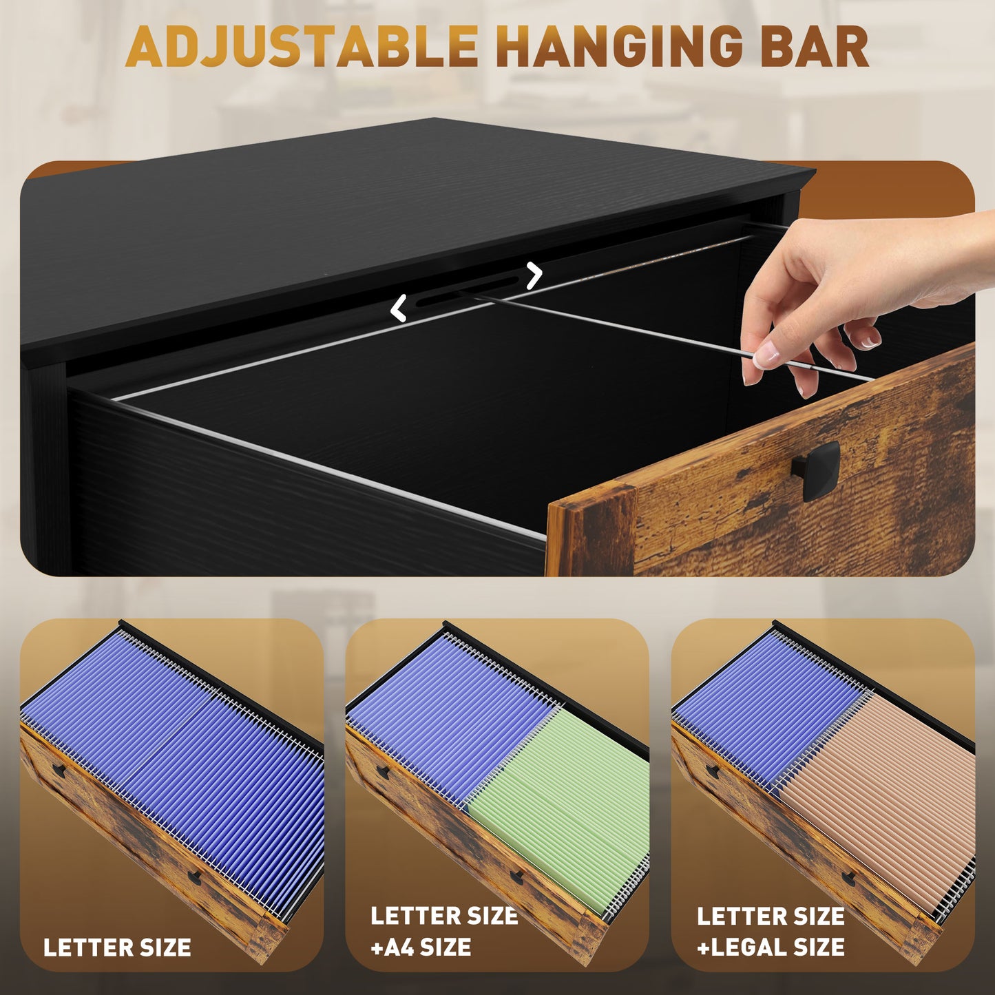 2-Drawer Wooden File Cabinet with Lock - Rustic Brown
