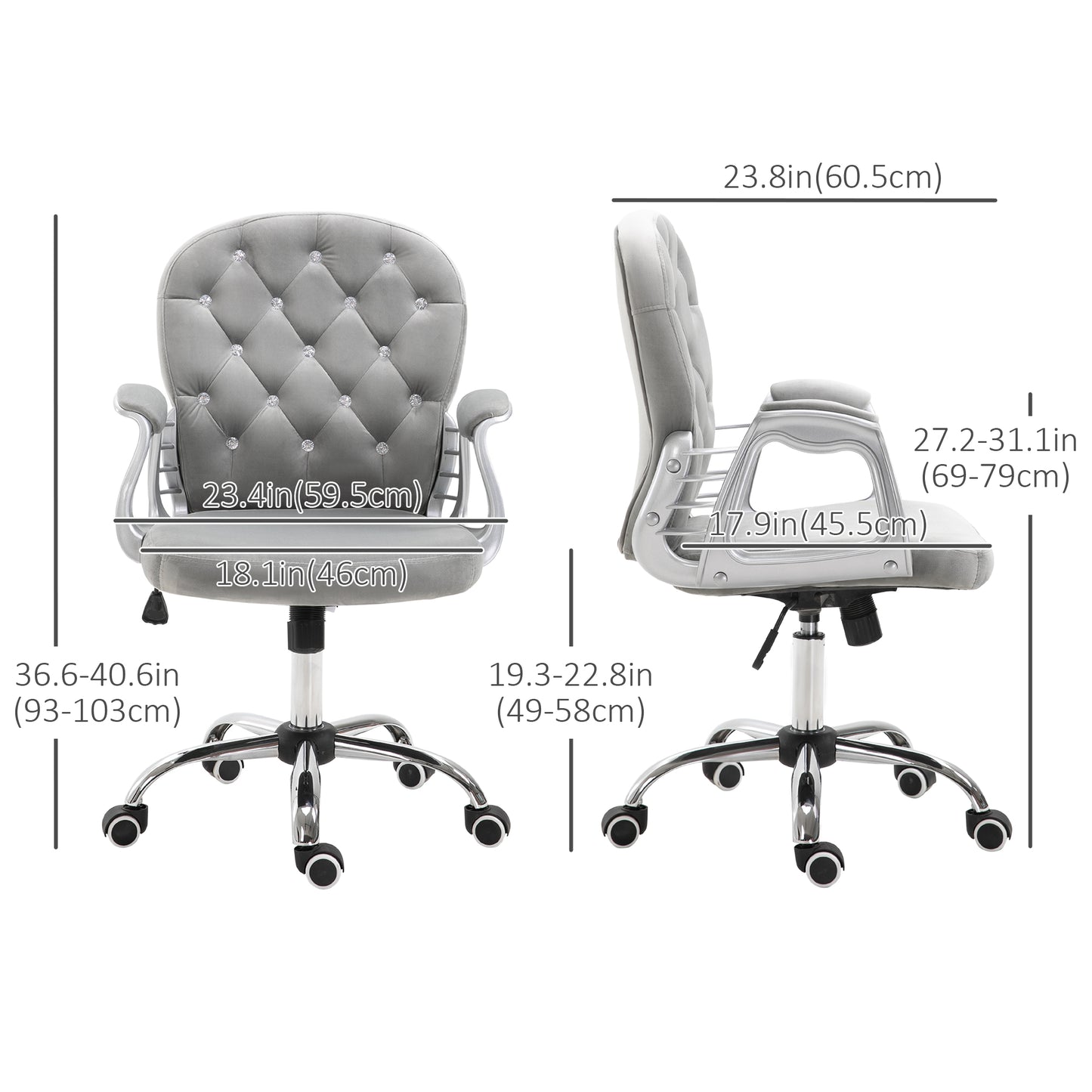 Button-Tufted Office Chair with Adjustable Height - Gray