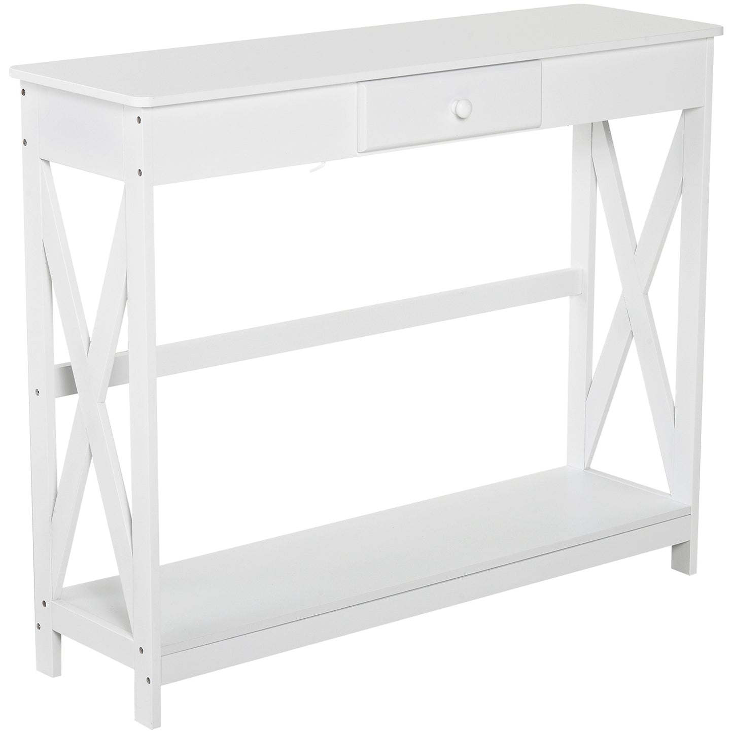 39" X-Design Console Table with Drawer and Storage Shelf, White