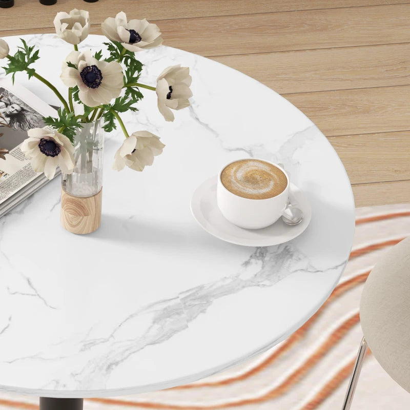 Round Dining Table with Steel Pedestal Base - White Marble