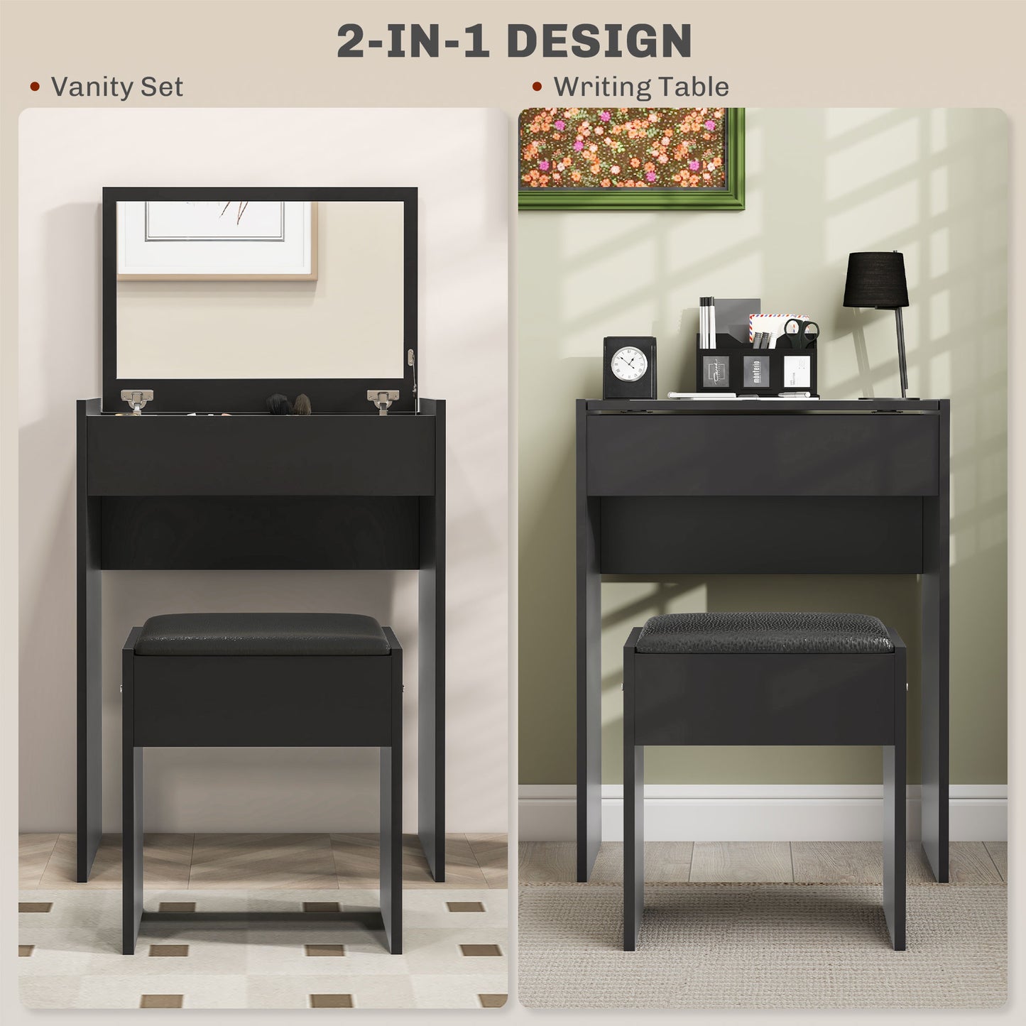 Modern Vanity Set with Flip-Top Mirror and Cushioned Stool
