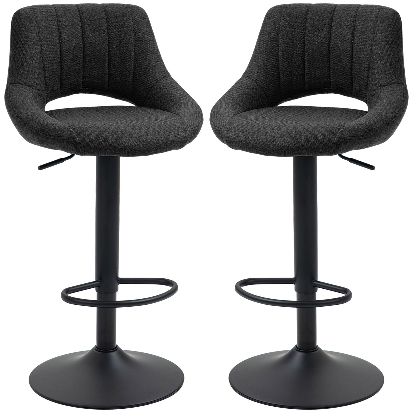 Adjustable Height Swivel Bar Stools with Linen Upholstery, Black (Set of 2)