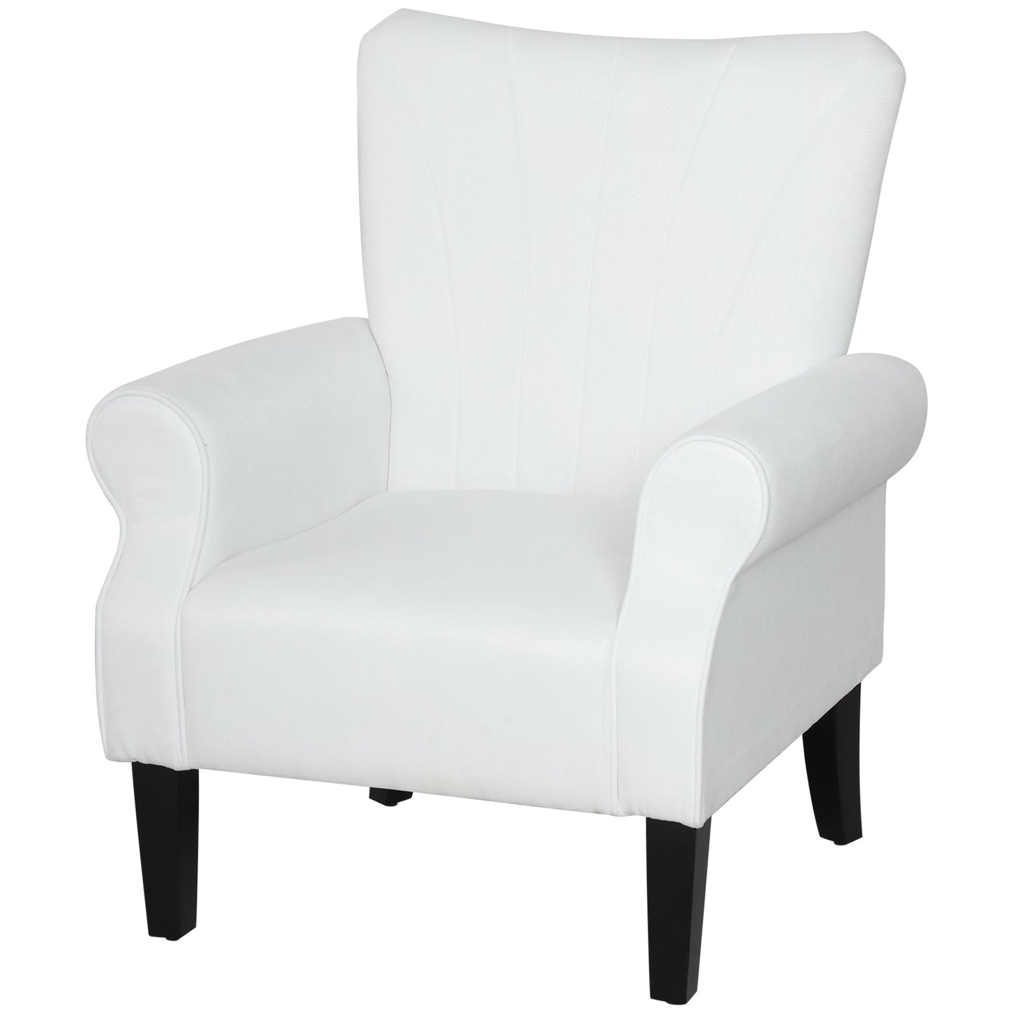 Fabric Wingback Accent Chair with Wood Legs, Cream White