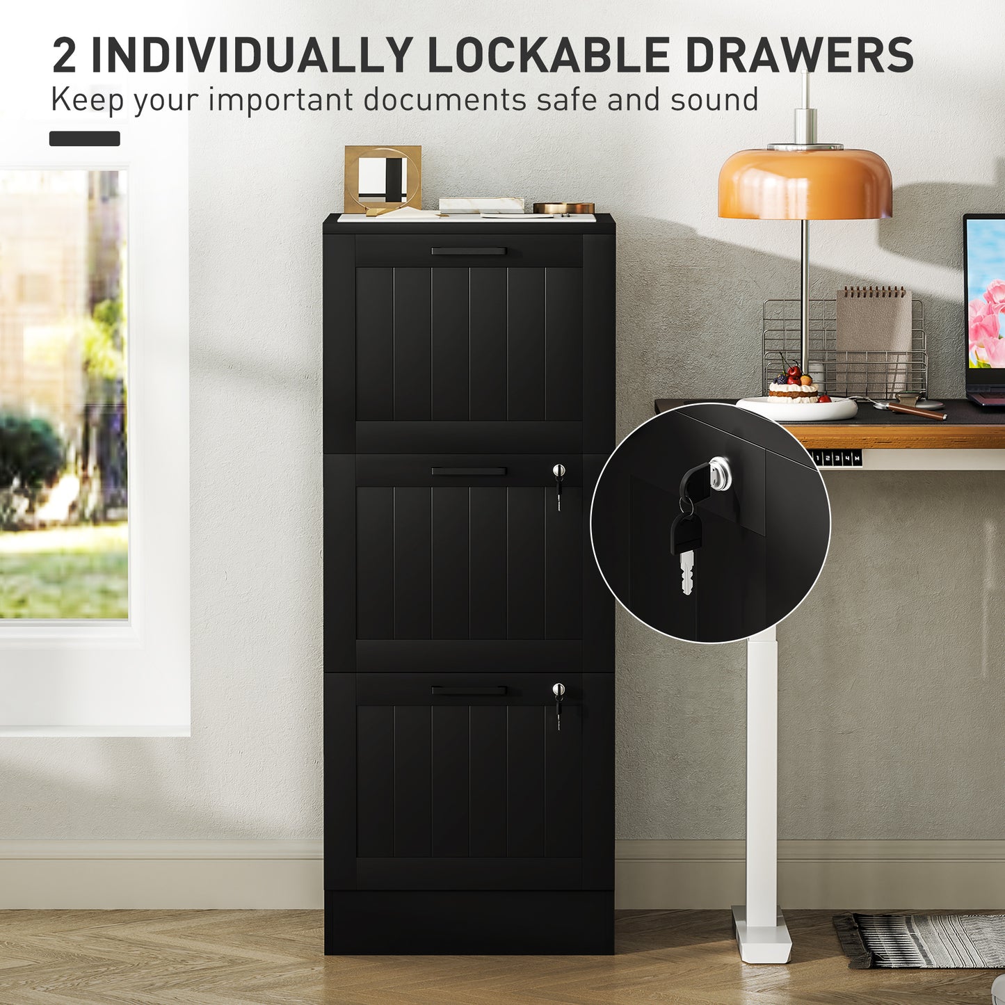 3-Drawer Locking File Cabinet with Adjustable Hanging Bars
