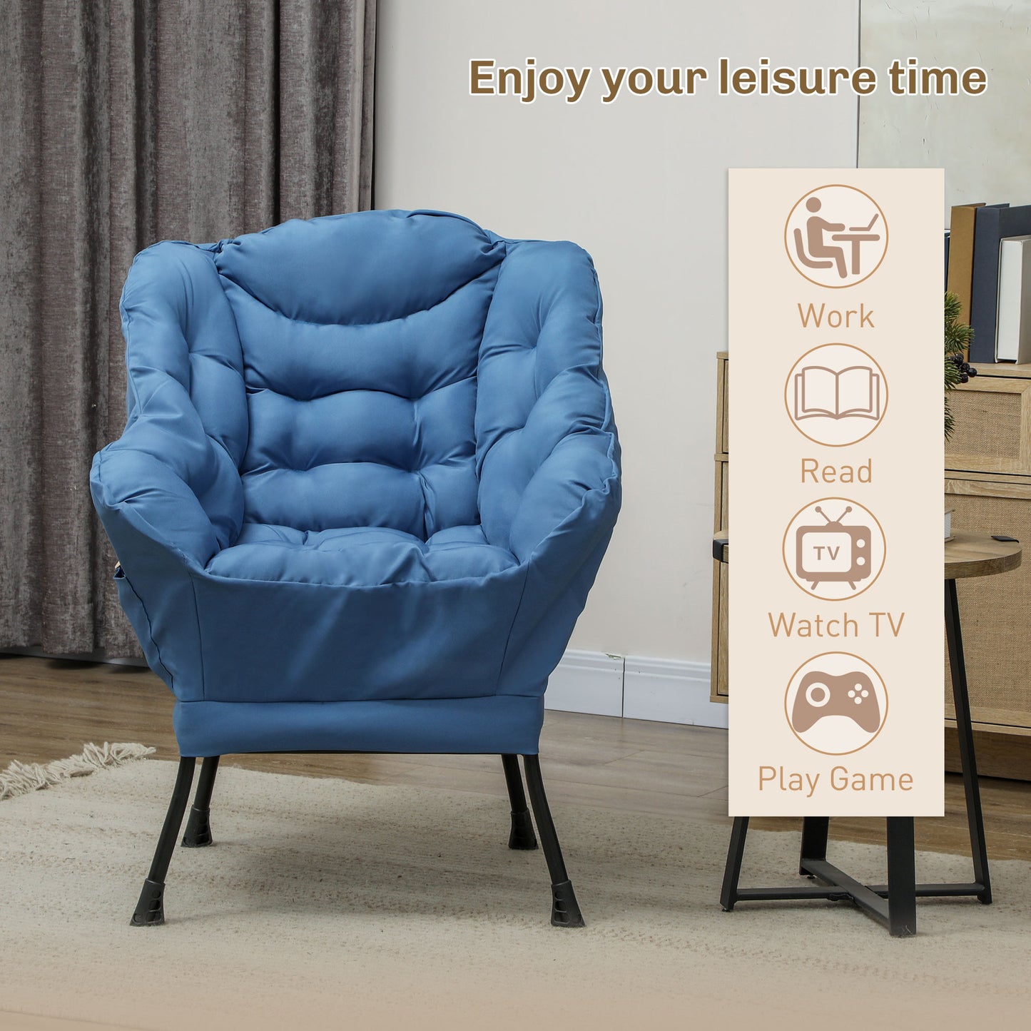 Modern Accent Chair with Storage Pockets - Blue