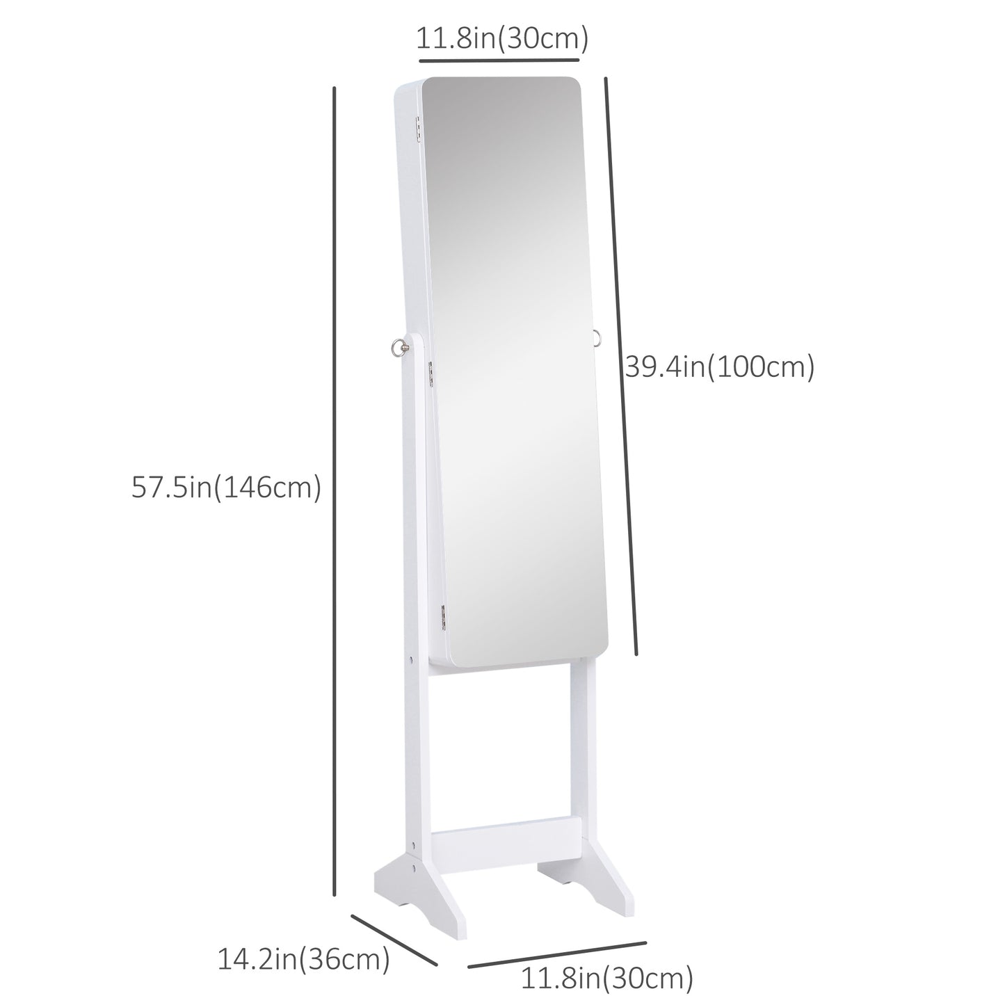 Freestanding LED Lighted Jewelry Armoire with Full-Length Mirror, White
