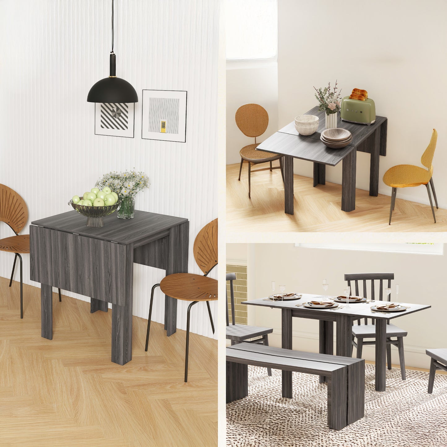 Folding Drop Leaf Dining Table for Small Spaces - Gray