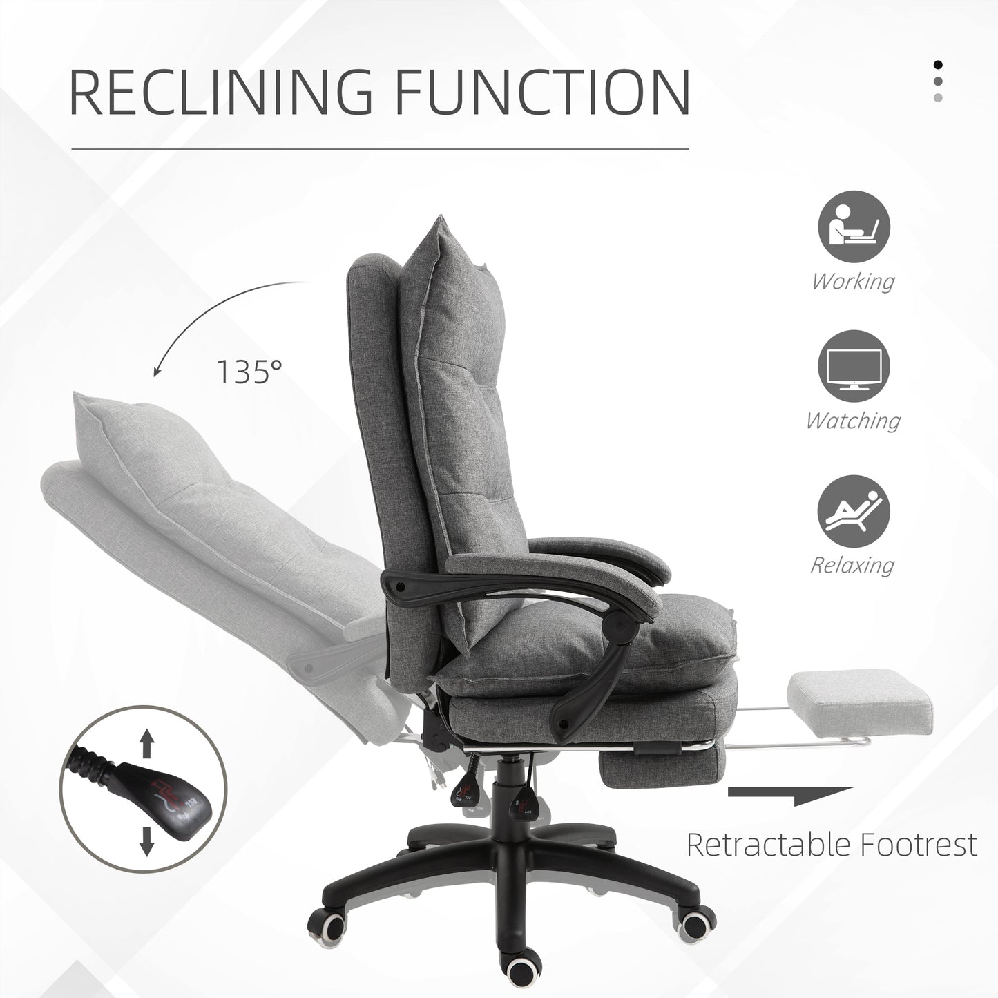 Ergonomic Reclining Office Chair with Double Padding and Footrest, Gray
