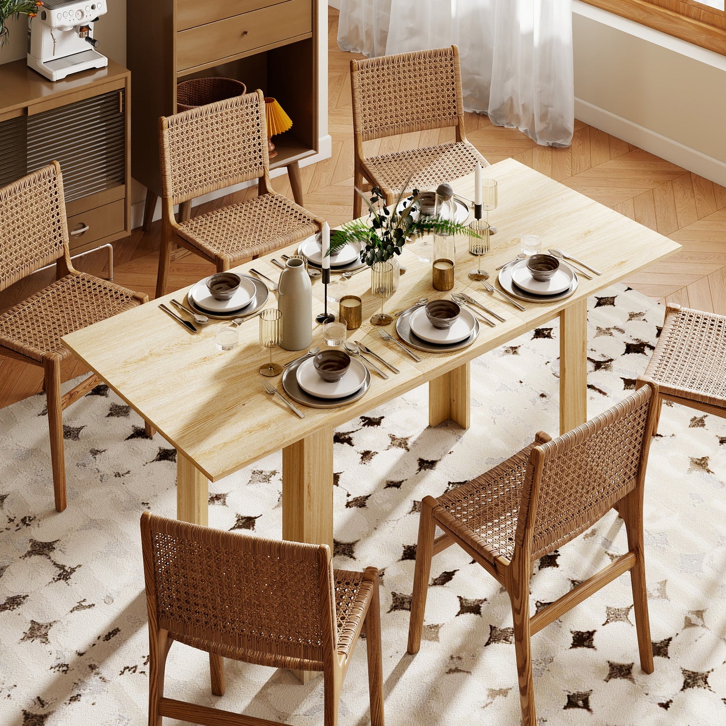 Modern Extendable Dining Table for 6-8 People - Natural Wood