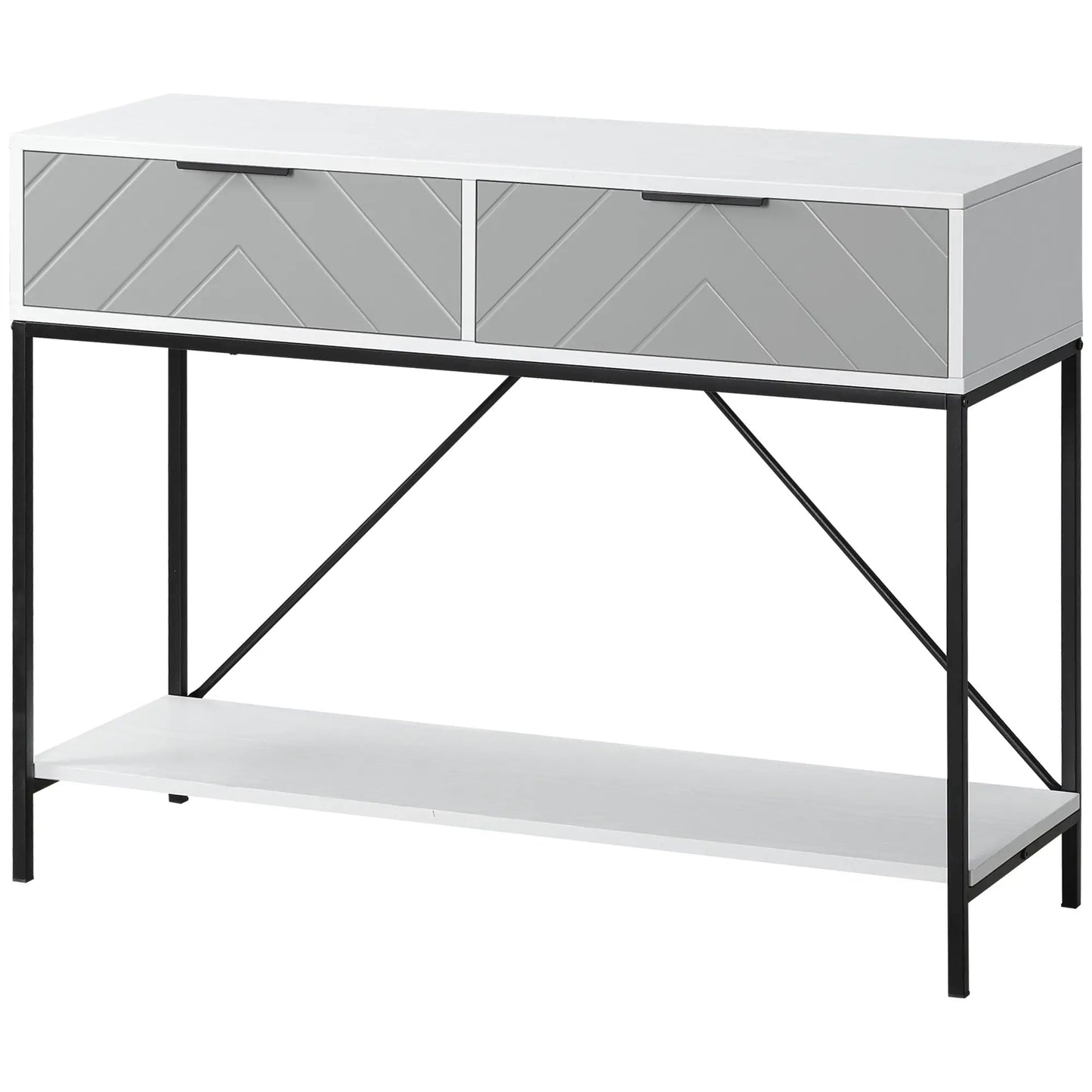 39" Modern Console Table with Herringbone Pattern Drawers, White