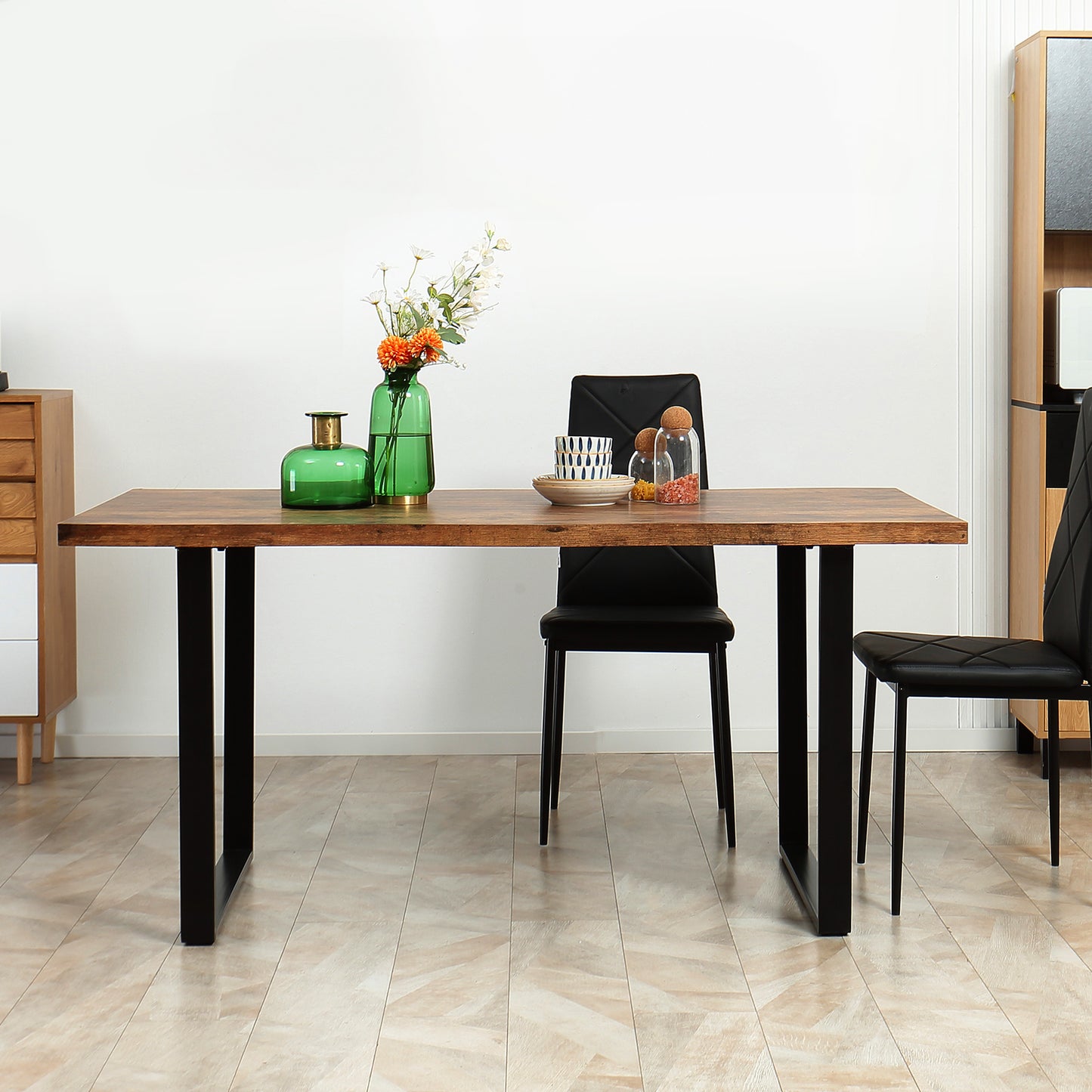 63" Industrial Dining Table with Wave Edge and Steel Legs