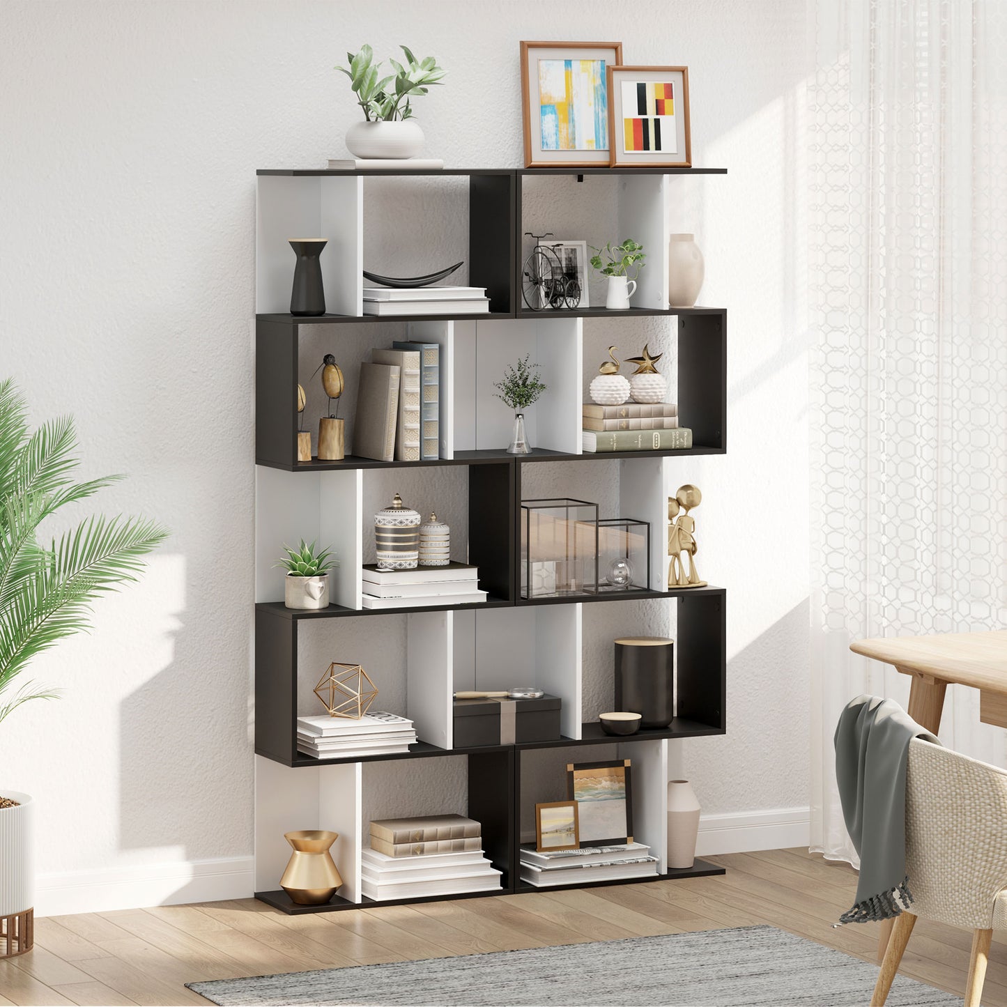 Modern 5-Tier S-Shaped Display Bookcase, Black