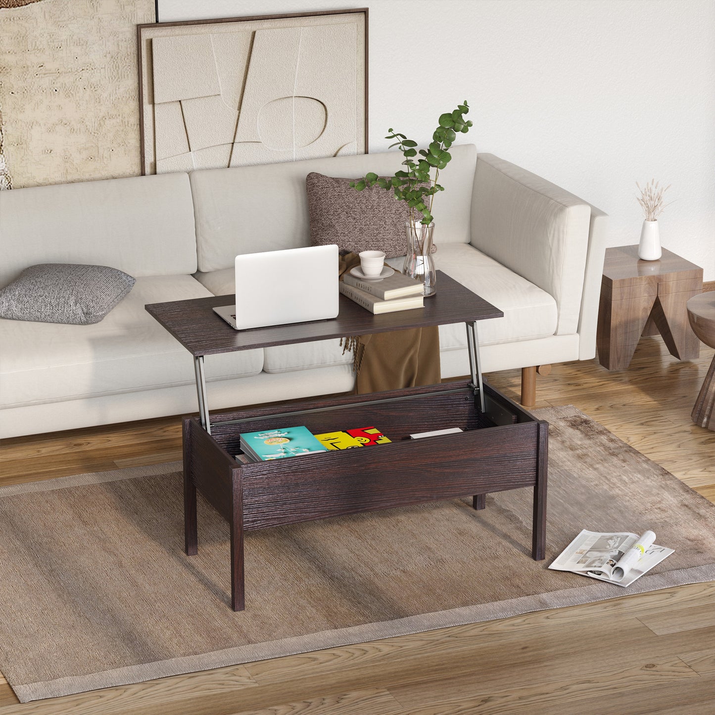 39" Lift Top Coffee Table with Hidden Storage, Coffee