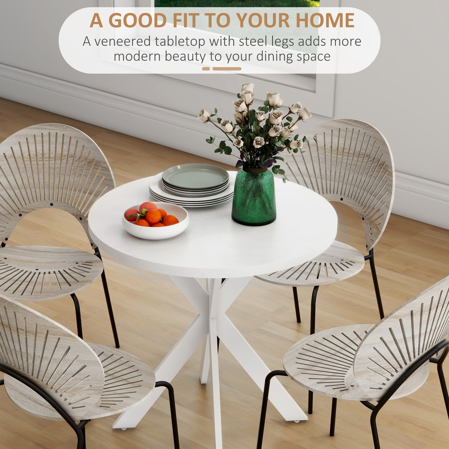29" Round Dining Table with Steel Cross Legs, White
