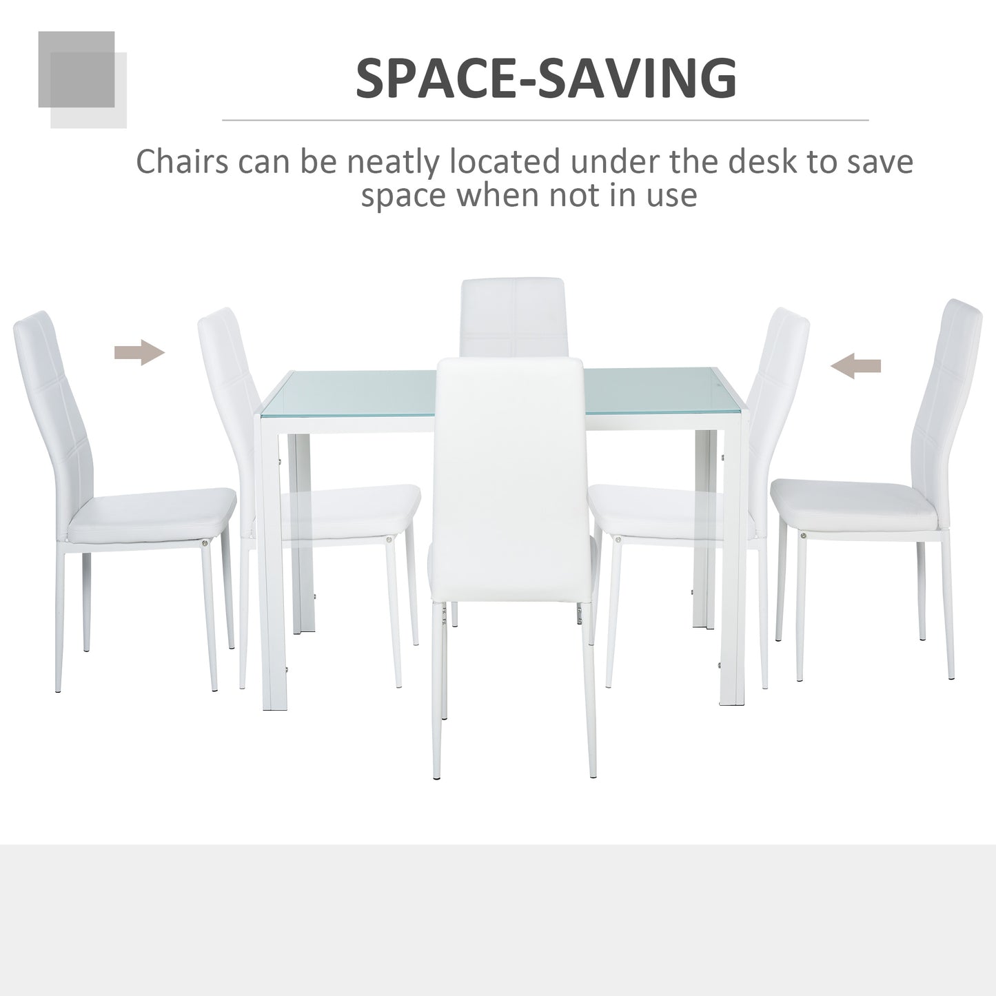 5-Piece White Glass Dining Table Set with Faux Leather Chairs