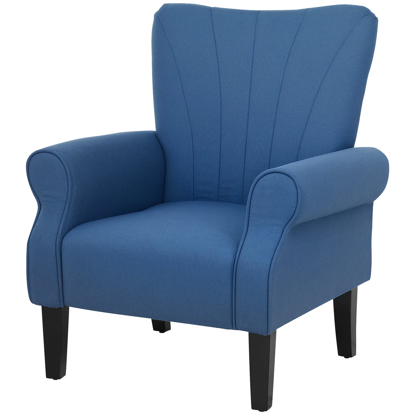 Fabric Wingback Accent Chair with Wood Legs, Dark Blue