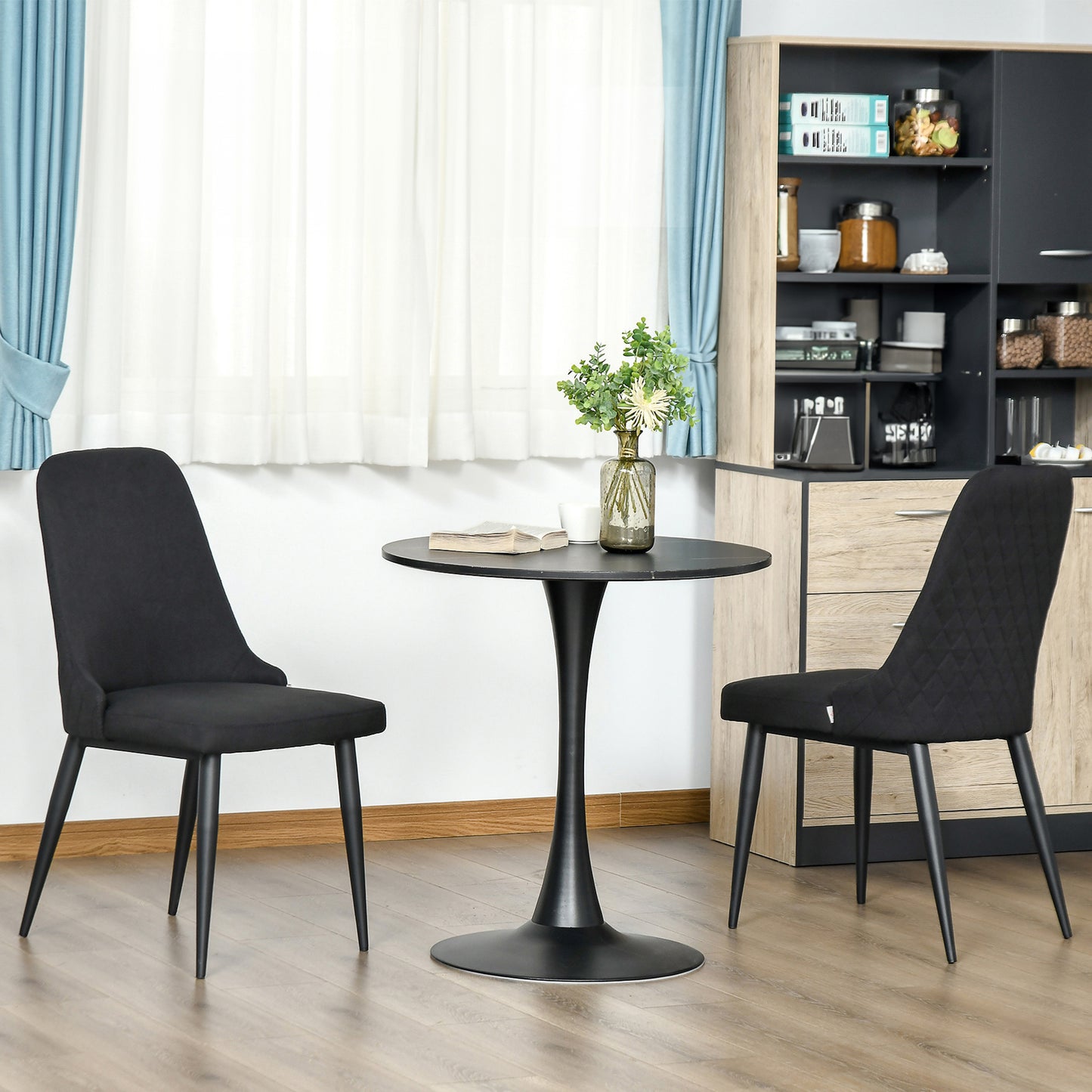 Modern Fabric Dining Chairs with Diamond Tufting - Black (Set of 2)