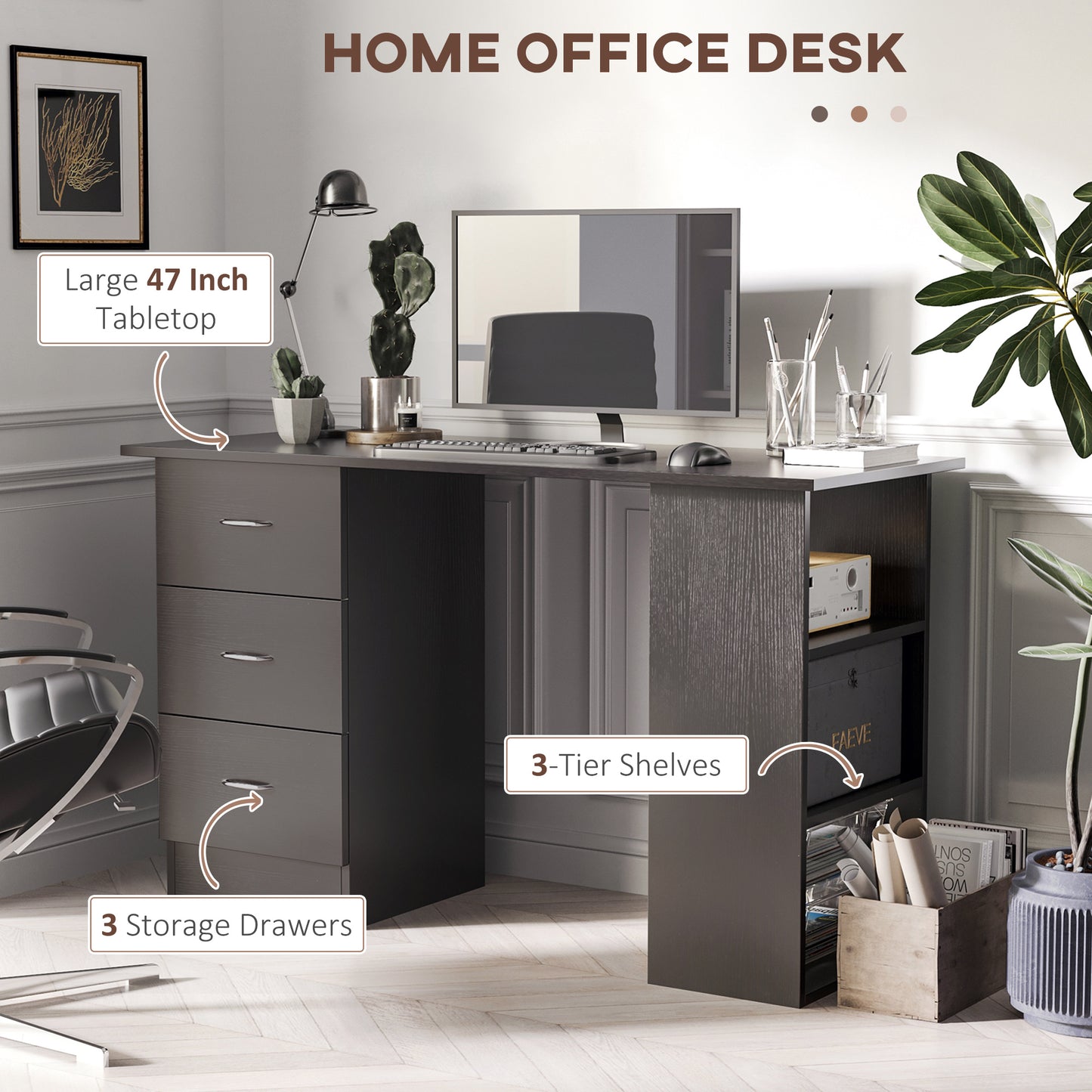 Computer Writing Desk with Shelves & Drawers
