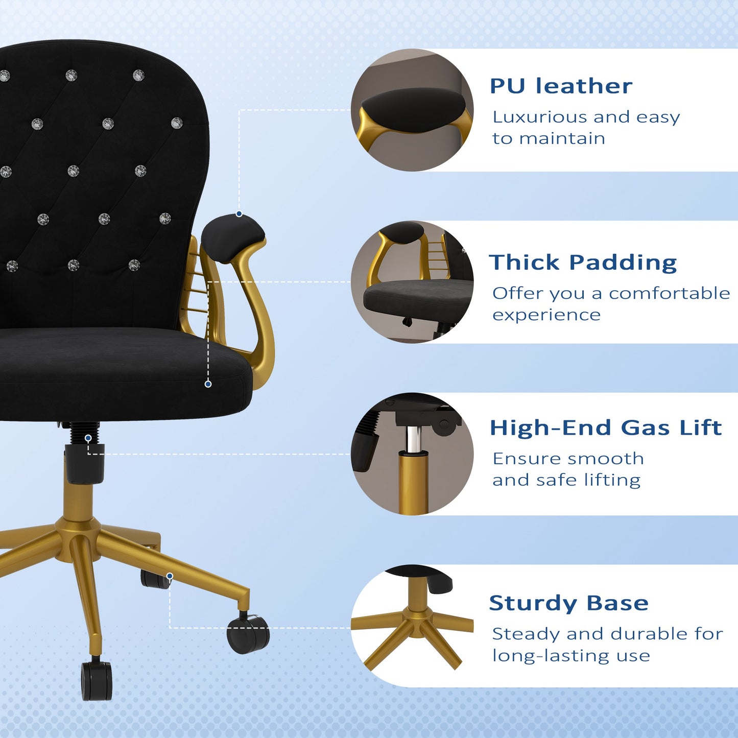Button-Tufted Velvet Office Chair with Adjustable Height - Gold and Black