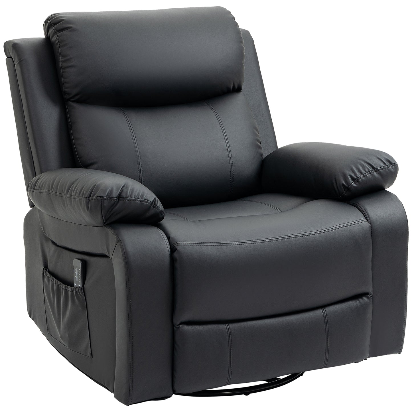 PU Leather Massage Recliner Chair with Swivel Base, Black