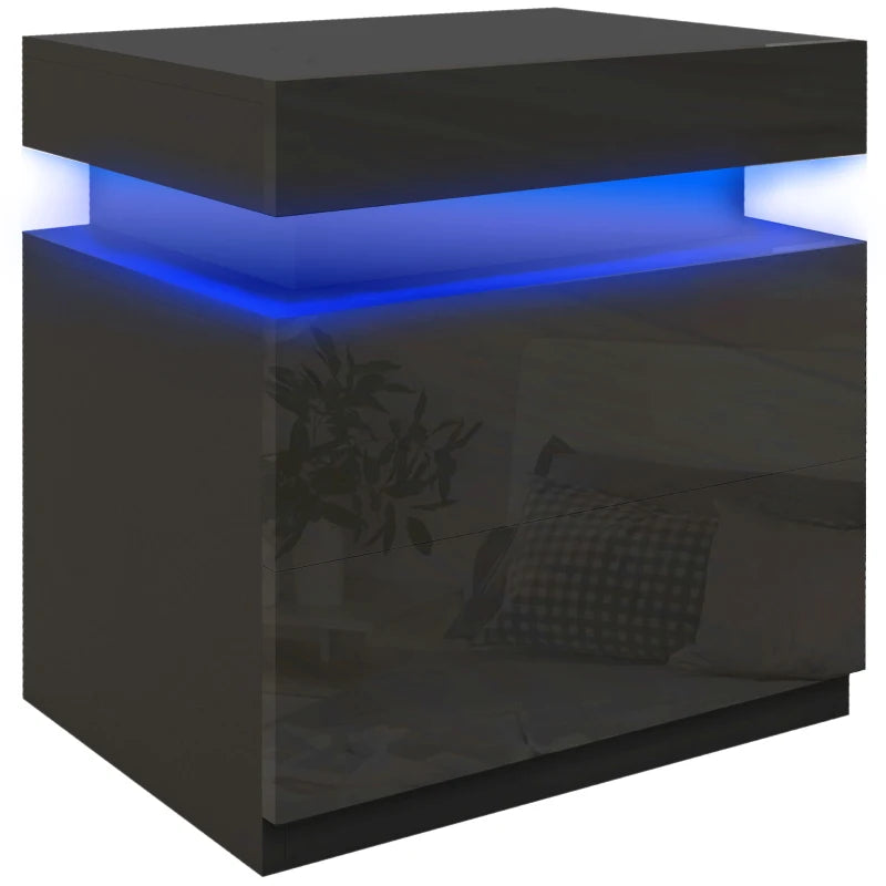 LED Nightstand with Remote Control and 2 Drawers, Black