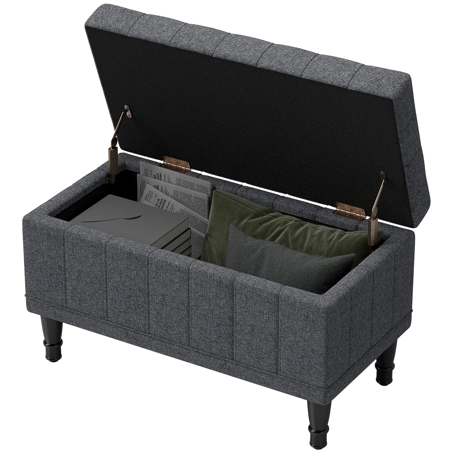 Button Tufted Storage Ottoman Bench - Grey